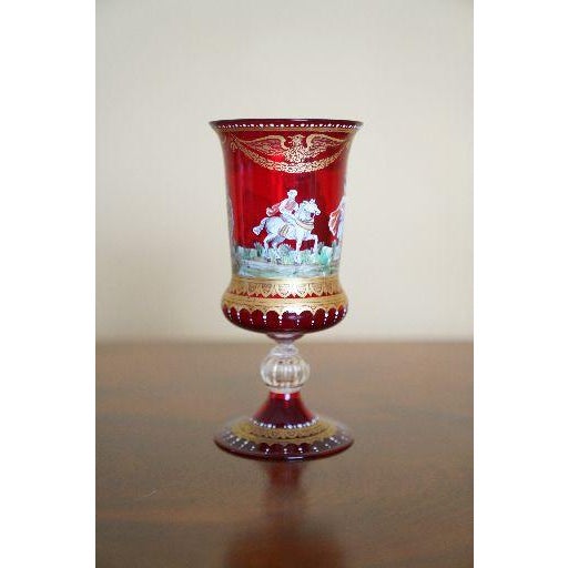 Vintage Italian Murano Hand Enameled Ruby Glass Chalice For Sale - Image 4 of 8