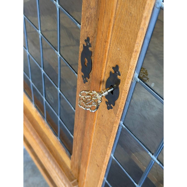 Mid-Century Modern In Style of Henning Kjærnulf Large Oak Sideboard Сredenza With 2 Leaded Glass Mid-Century Modern Denmark 1960s For Sale - Image 3 of 10