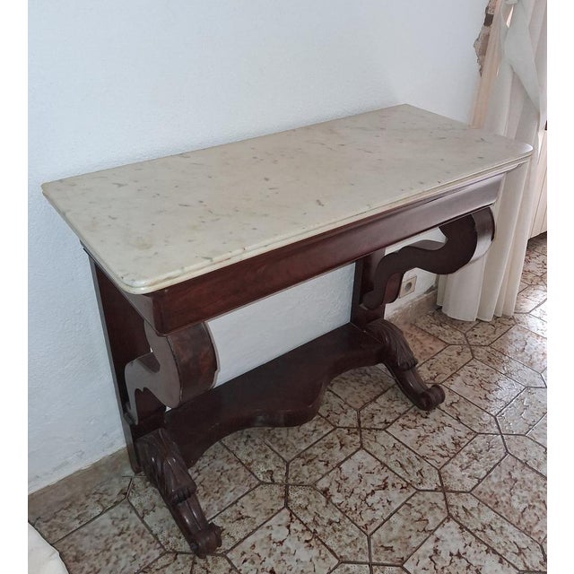 Empire Console in Mahogany and White Marble, in Good conditions. Designed before 1890