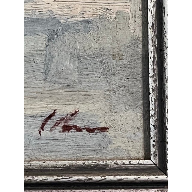 Dark Gray Vintage Impressionist Oil on Board Harbor Tugboat Painting For Sale - Image 8 of 9