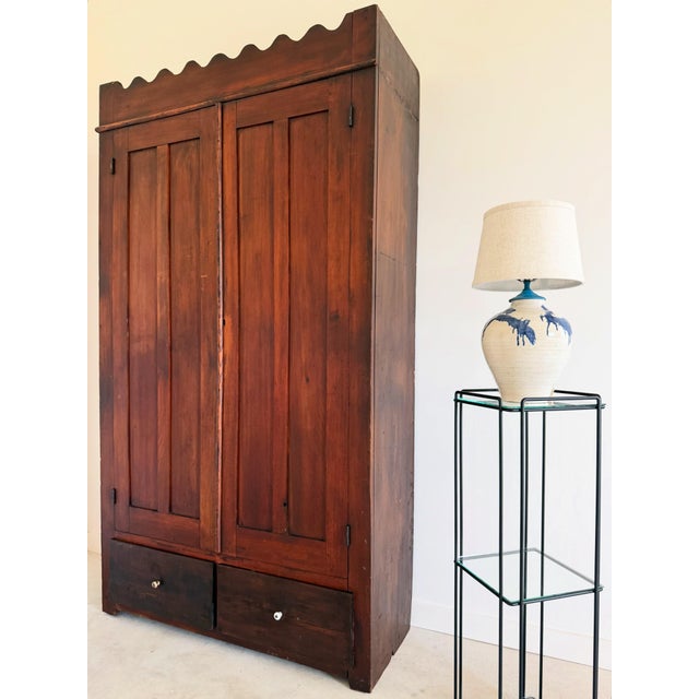 Late 19th Century 19th C. Walnut Cabinet With Scallop Trim American Primitive Armoire Closet For Sale - Image 5 of 16