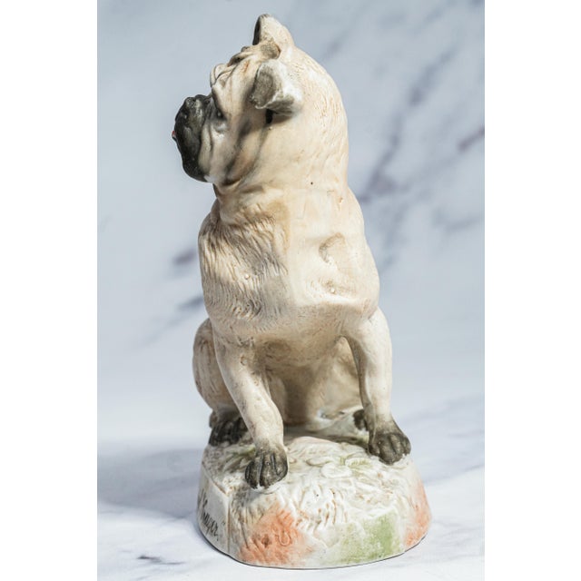 Amazing Antique Hand Painted English Pug Dog Porcelain Figurine Statue For Sale - Image 11 of 13
