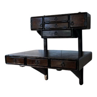 Peter Asher Floating Desk & Cabinet, 1960s Brutalist Wood Furniture For Sale