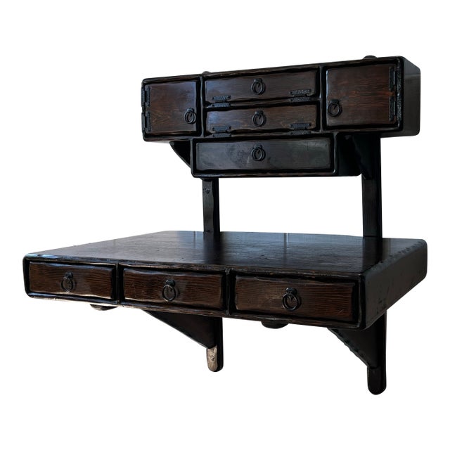 Peter Asher Floating Desk & Cabinet, 1960s Brutalist Wood Furniture For Sale
