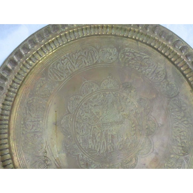 MiddleEastern Brass Hammered Tray Table Top 28" Diameter For Sale - Image 4 of 6