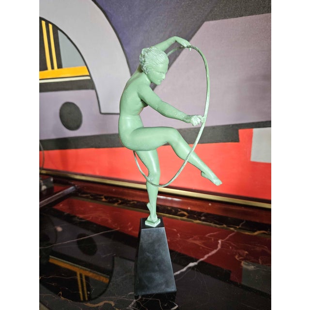 Metal Derenne, Art Deco Sculpture Dancer with Hoop, Metal For Sale - Image 7 of 14