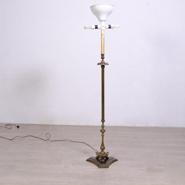 Brass Floor Lamp with 3 Light Point Fabric Lampshade, 1950s For Sale - Image 4 of 18