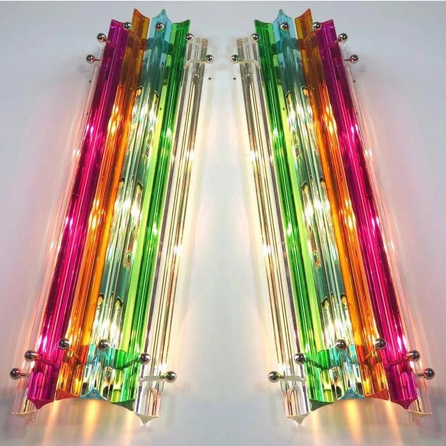 Four vintage Murano wall sconces – multi-color triedri - column Mariangela model Fantastic four of vintage Murano wall...