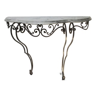 1930s French Wrought Iron and Marble Console Table For Sale