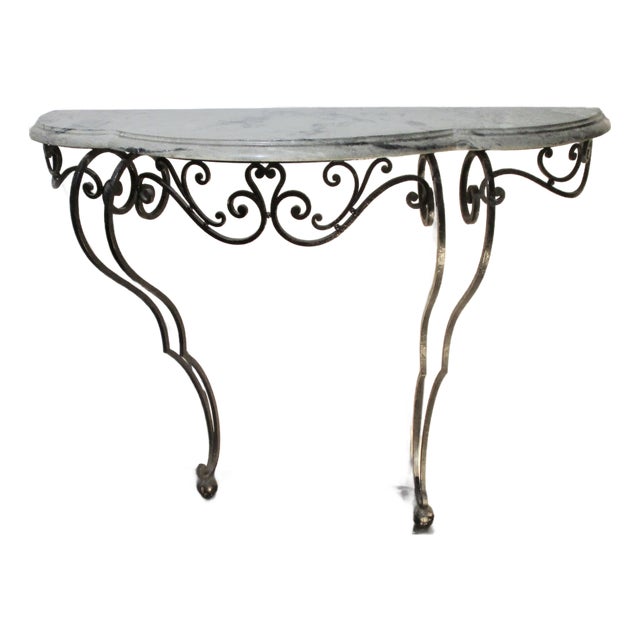 1930s French Wrought Iron and Marble Console Table For Sale