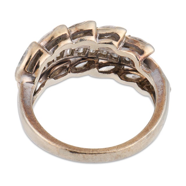 Vintage Baguette Marquise Cut Diamond 14k White Gold Band Ring, Size 6 For Sale In Los Angeles - Image 6 of 6