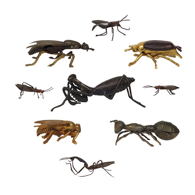 Japanese Insects in Copper, Brass and Wood, Set of 9 For Sale