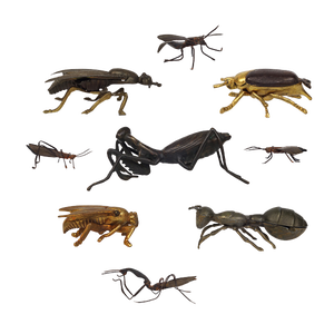 Japanese Insects in Copper, Brass and Wood, Set of 9