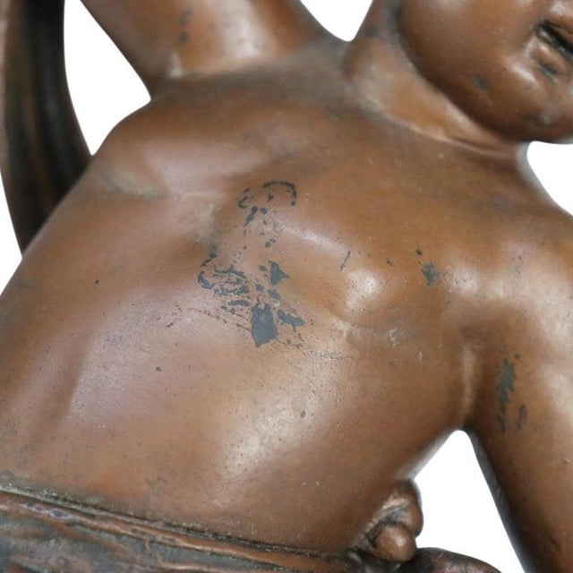 Bronze 19th Century Bradley & Hubbard Victorian Brass, Bronze, Marble & Glass Figural Oil Lamp For Sale - Image 8 of 14