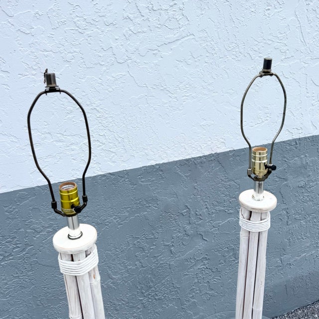 Wood Mid 20th Century Boho Chic Coastal Bamboo Table and Floor Lamps - Set of 2 For Sale - Image 7 of 8
