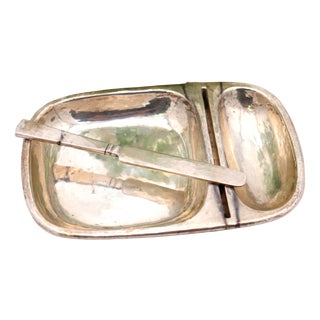 Hammered Silver Butter Dish with Compartments and Knife, Set of 2 For Sale