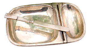 Hammered Silver Butter Dish with Compartments and Knife, Set of 2