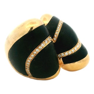 Circa 1990 Italian 18k Gold Ebony Wood and Diamond Statement Ring, Size 7.5 For Sale