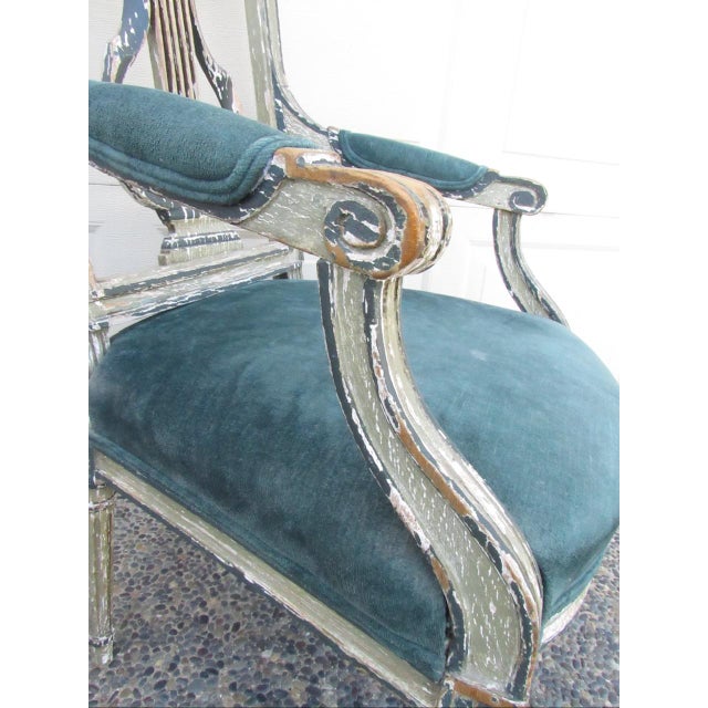 Pair of Antique French Crusty Painted Bergere Armchairs For Sale - Image 12 of 18