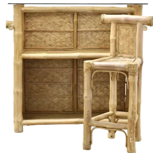 1970s Bamboo Bar and Barstool - Set of 2