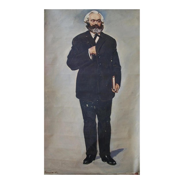 1960s Karl Marx Portrait, Original Oil Painting, Socialist Realism 120-196 For Sale