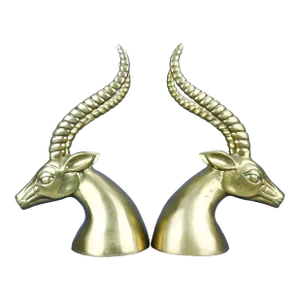 Mid-Century Solid Brass Gazelle Bookends - a Pair