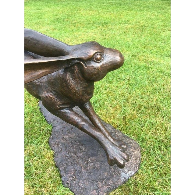 Large Cast Bronze Running Hare Garden Sculpture For Sale - Image 11 of 12