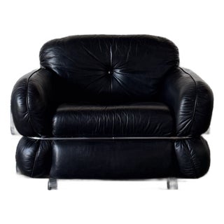 1970s “Hannibal” Black Leather Armchair for Isku, Finland – Original Leather For Sale