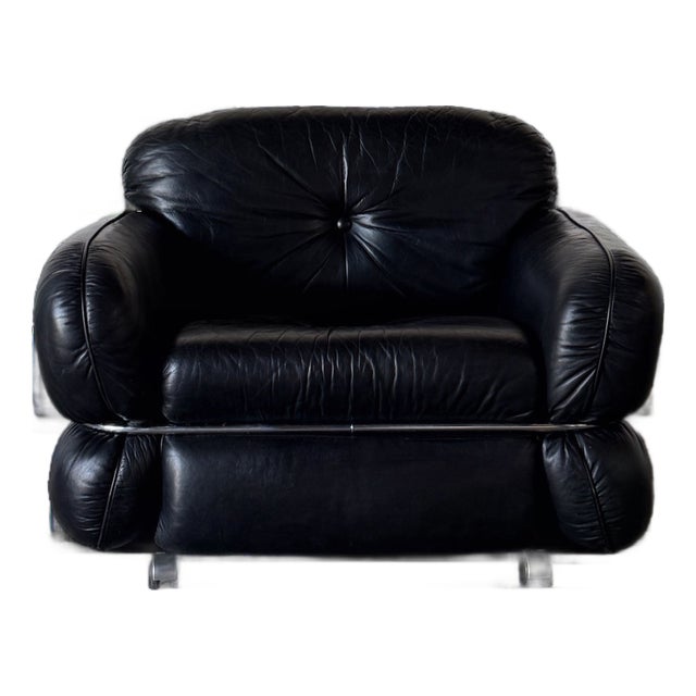 1970s “Hannibal” Black Leather Armchair for Isku, Finland – Original Leather For Sale