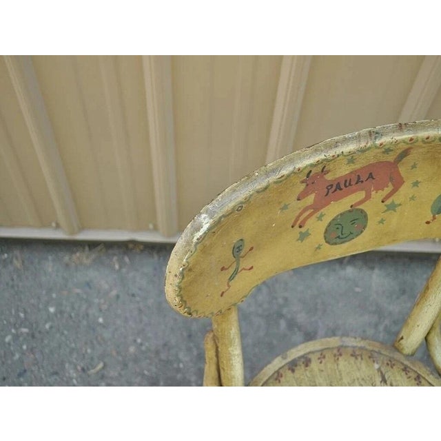 Antique Rustic Primitive Distress Hand Painted Nursery Rhymes Side Accent Chair For Sale - Image 4 of 10