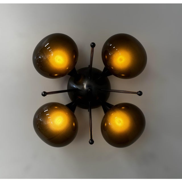 Glass Quadrifoglio Satin Black Nickel Frosted Smoky Pebble Flush Mount by Fabio LTD For Sale - Image 7 of 7