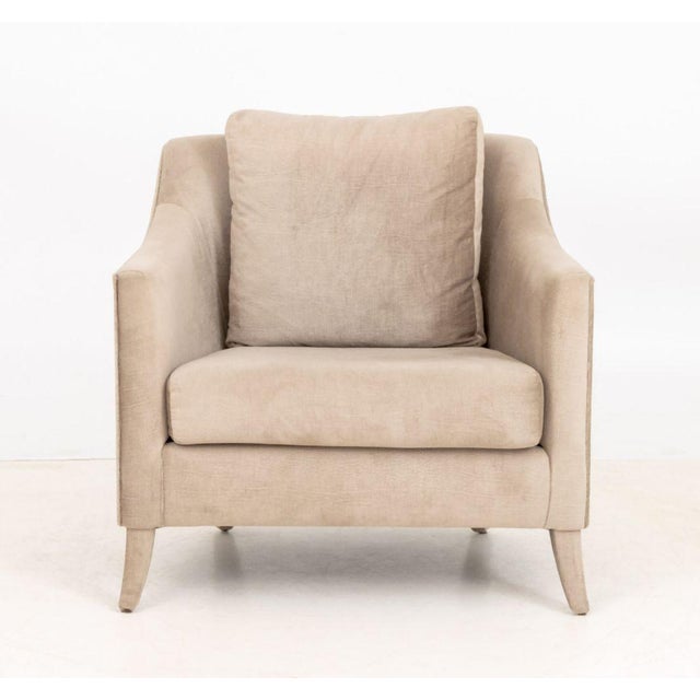 Brabbu "Como" Gray Velvet Upholstered Armchair, plaque label to underside. 30" H x 31" W x 27" D; seat: 18.5" H....