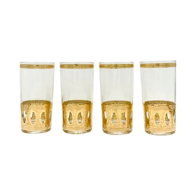Vintage Mid Century Modern Culver Antigua 22k Gold Highball Glasses - Set 4 For Sale - Image 9 of 9