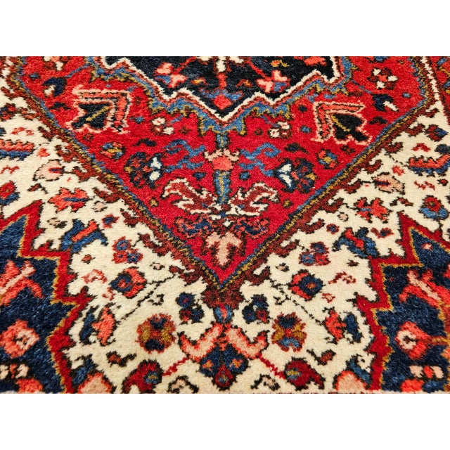 Vintage Heriz Rug, Hand-Knotted Wool, Geometric Medallion Pattern, Red & Ivory, 3x5 For Sale - Image 13 of 17