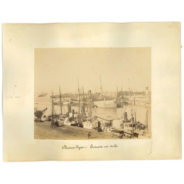 Ancient view of the Port of Buenos Aires is an original albumen print realized in the 1880s. Print in very good condition,...