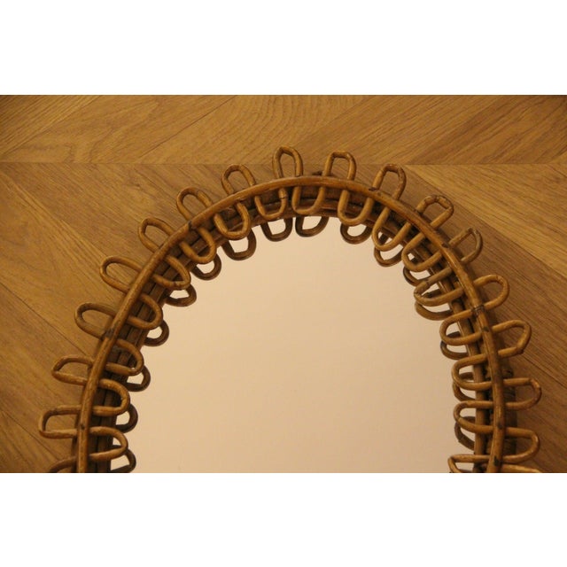 Oval Rattan and Bamboo Wall Mirror in the style of Franco Albini, 1960s For Sale - Image 6 of 12