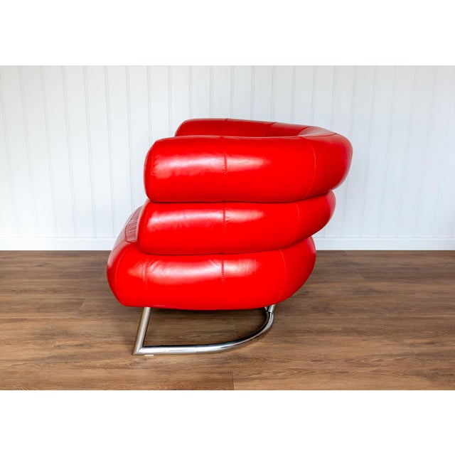 1980s Vintage Red Leather Lounge Chair by Eileen Gray, 1980s For Sale - Image 5 of 18