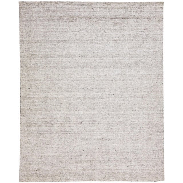 Light Gray Modern Apadana's Groove Light Gray Handmade Bamboo/Silk Rug With Solid Design For Sale - Image 8 of 8