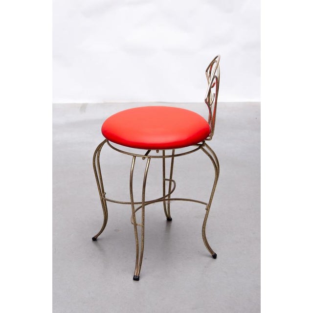 Mid-Century Modern Brass Vanity Chair with Red Leather Seat, France, 1950 For Sale - Image 4 of 10
