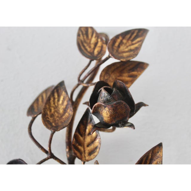 Brass Late 20th Century Hans Kögl Style Gilded Flowers Stems Leaves Wall Mount Candle Holders Sconces - a Pair For Sale - Image 8 of 18