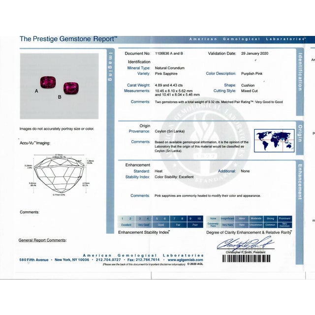 4.89ct & 4.43ct Pink Sapphire Diamond 18k White Gold Earrings, Agl Certified-Set of 2 For Sale In Los Angeles - Image 6 of 6