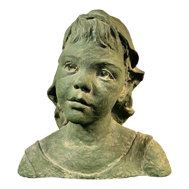 Vintage Original Plaster Bust Sculpture of a Young Girl For Sale