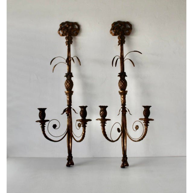 Monumental French Regency Style Gilded Wall Candle Sconces-a Pair For Sale In Miami - Image 6 of 18