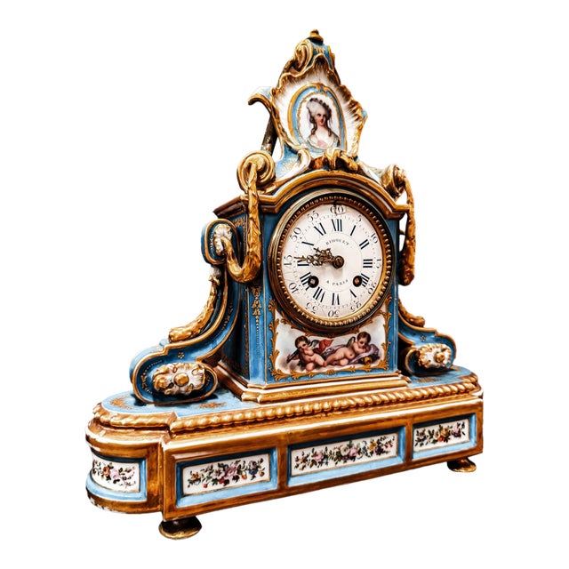 19th Century French Rihouet Porcelain Mantel Clock For Sale