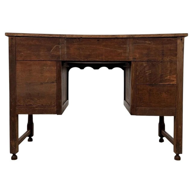 Antique English Edwardian Carved Oak Desk, 1910 For Sale - Image 9 of 12