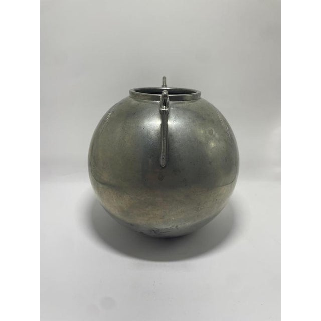 1930s Swedish Pewter Vase with Leaf Motif and Triangular Handles from L&L, 1935 For Sale - Image 5 of 7