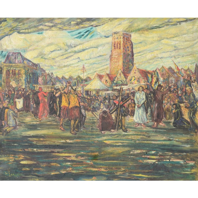 Hans Gerson, Penitential Procession in Veurne, 1908, Oil Painting on Canvas, Framed For Sale - Image 14 of 14