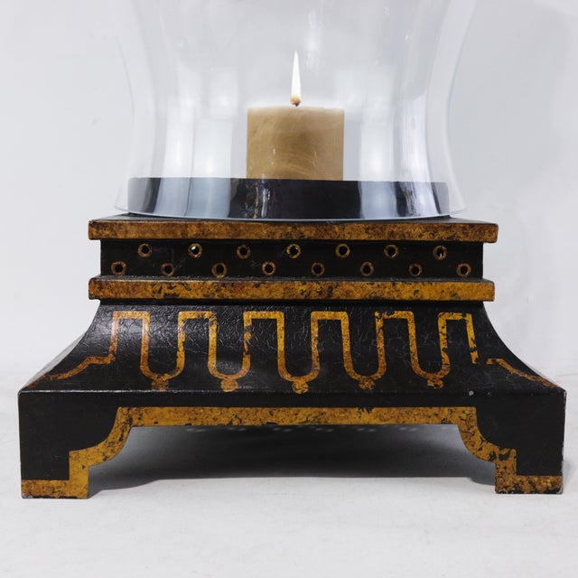 Vintage Black and Gold Pagoda Top Hurrican Candle Holder Lantern With Glass Globe For Sale In New York - Image 6 of 11