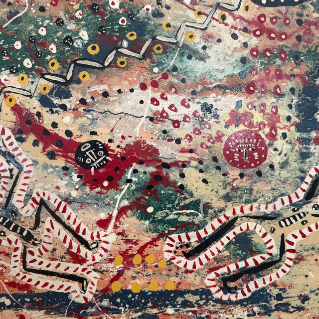 Paper Large Abstract Folk Art Acylic Painting "Magdalenian Magike" by T. Dalton. 1977 For Sale - Image 7 of 9