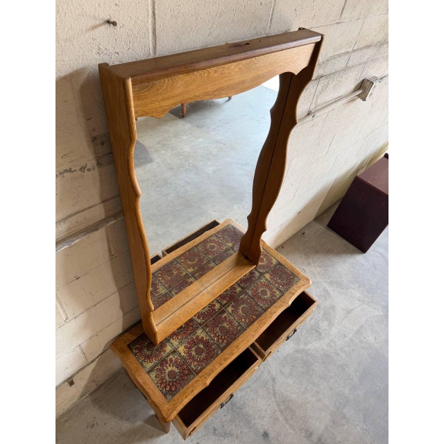 1960s Vintage Danish Oak Entryway Table With Mirror & Tile Top Henning Kjærnulf Style For Sale - Image 5 of 10